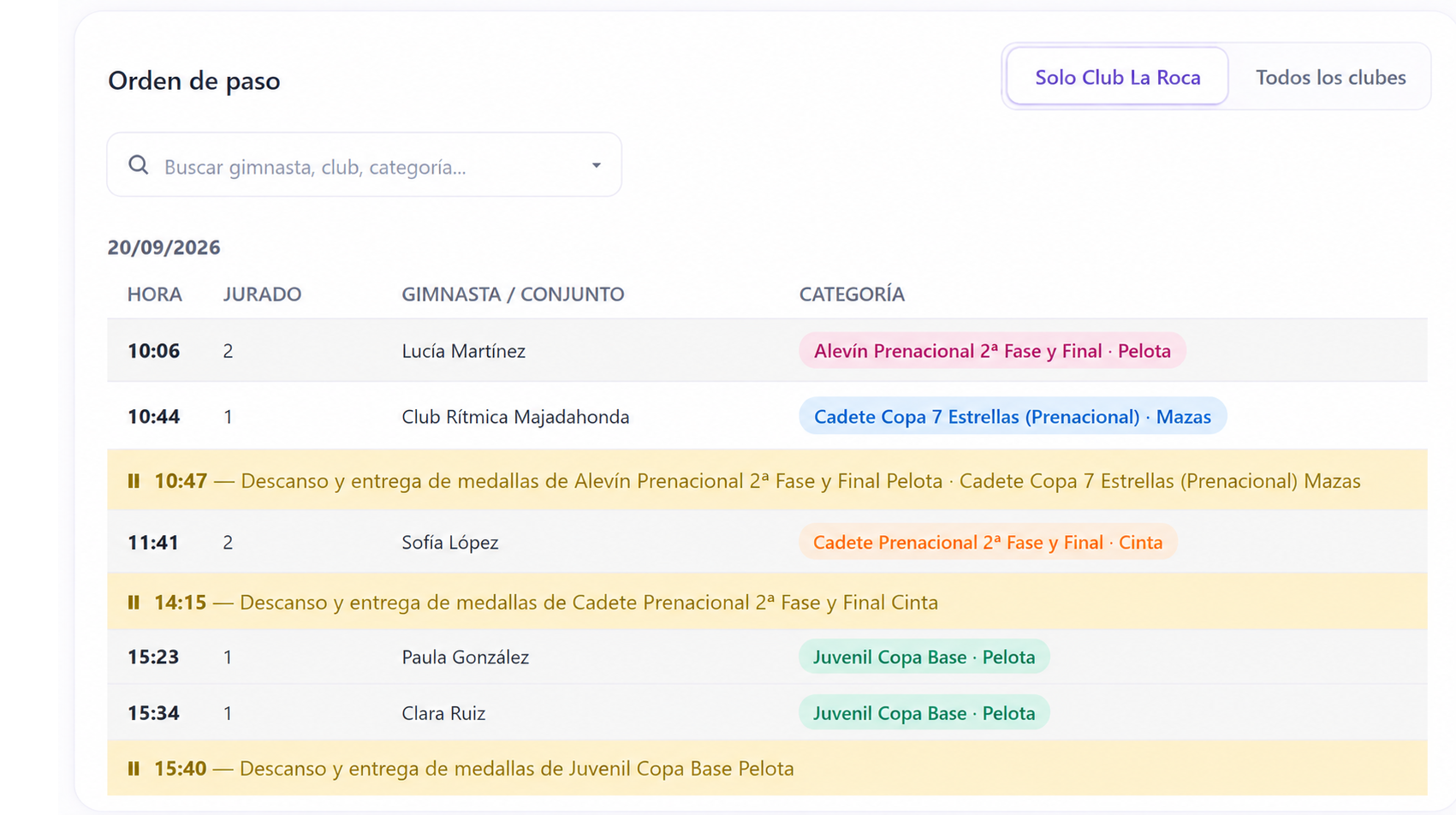 Horarios y resultados en directo desde el portal del club